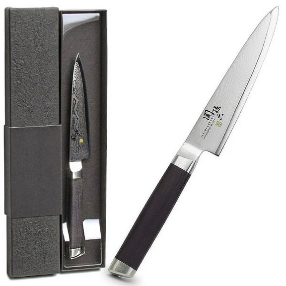 Kai's Seki-Mago-Roku Petty (Paring) Knife, 4.7 inch (120 mm), Clad Steel with Damascus Pattern of 33 Layers