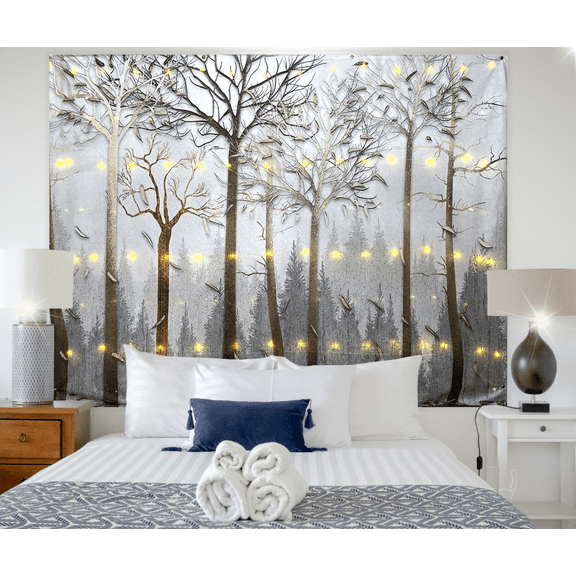 KaiSha LED Tapestry Wall Hanging; Modern Abstract Trees Scenic View Art Dcor Home Decoration Bedroom Forest Nature Landscape Scene