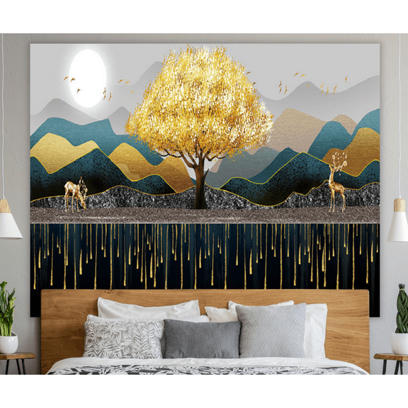 KaiSha LED Tapestry Wall Hanging Modern Art Dcor Home Decoration Bedroom Dorm Living Room Bohemian Trees Nature Scene Landscape Abstract (Large)