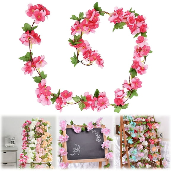KaiXunRui Artificial Cherry Blossom Vine Garland Flower Garland For Home Decor Wedding Wall Decor Pipe Cover (Multiple Colors)