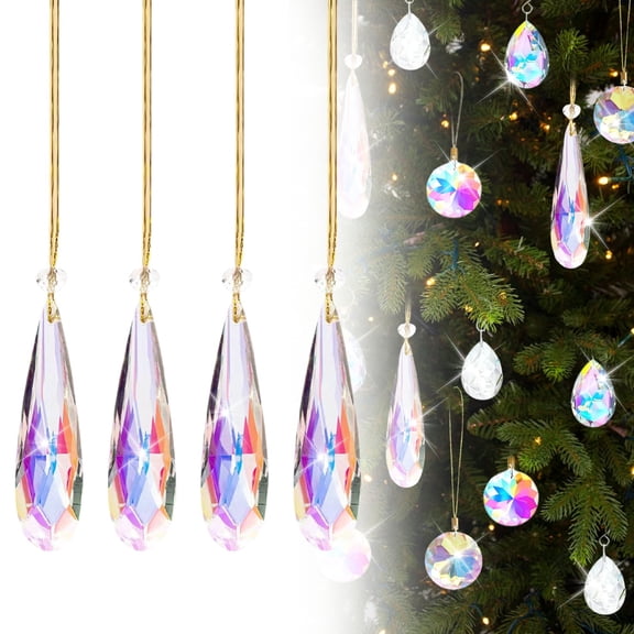 KaiXunRui Christmas Ornaments 4Pcs Clear Glass Christmas Crystal Teardrop Ornaments Glass Hanging Balls for Christmas Tree Holiday Party Supplies Hanging & Teardrops For Christmas Tree & Outdoor