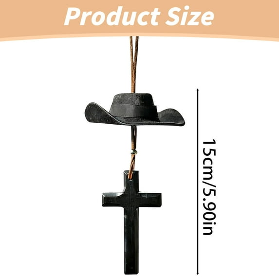 KaiXunRui Cowboy Hat & Cross Car Charm Western Rearview Mirror Ornament Car Charm with Pendant Hanging Ornament Country Cars Accessories Interior Décor Black*2