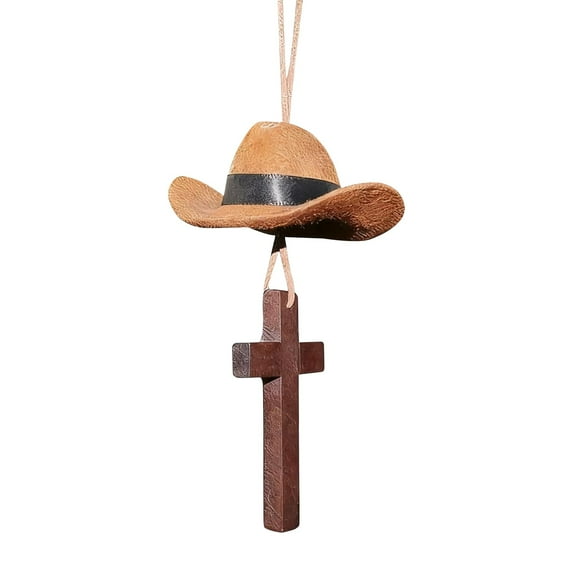 KaiXunRui Cowboy Hat & Cross Car Charm Western Rearview Mirror Ornament Car Charm with Pendant Hanging Ornament Country Cars Accessories Interior Décor Black*1+Coffee*1