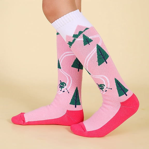 KaiXunRui Kids Wool Socks Boys Winter Boots Grips Kids Ski Socks with Pattern Thermal Mid Calf Snowboard Socks for Boys & Girls