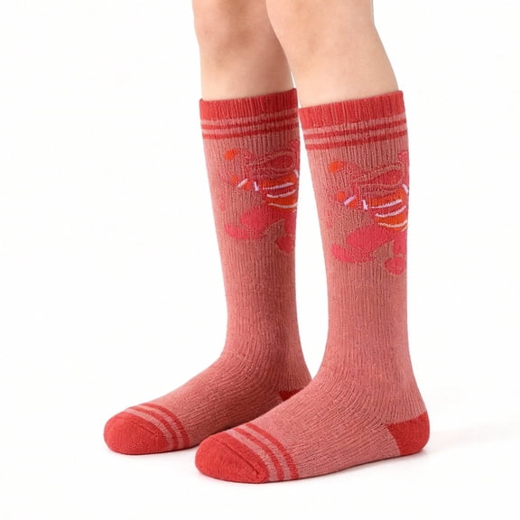 KaiXunRui Kids Wool Socks Boys Winter Boots Grips Kids' Ski Socks with Print Thermal Mid Calf Socks for Boys & Girls