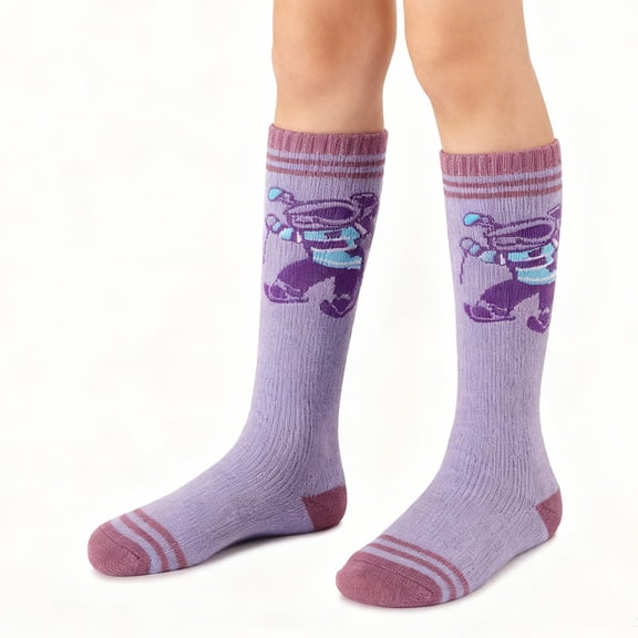 KaiXunRui Kids Wool Socks Boys Winter Boots Grips Kids' Ski Socks with Print Thermal Mid Calf Socks for Boys & Girls