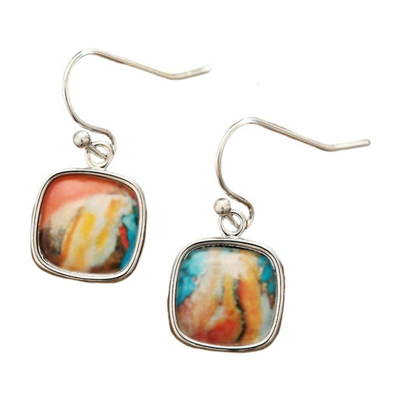 KaiXunRui Morning Glow Colorful Sticker Earrings Literary And Retro Square And Geometric Jewelry P