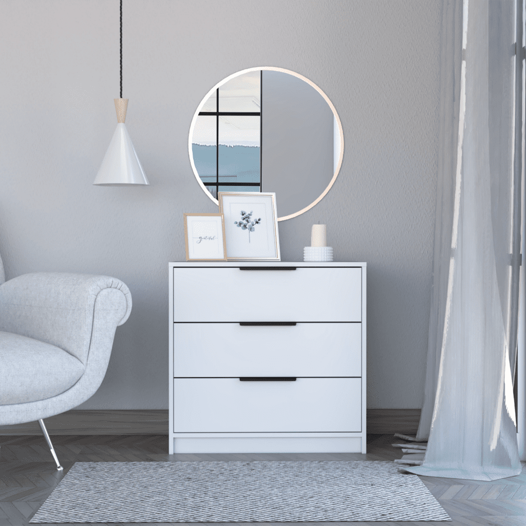 White Industrial 3-Drawer Solid Wood Nightstand