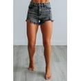 thumbnail image 1 of Kaia KanCan Women's High Rise Distressed Denim Shorts, Acid Wash, Raw Hem, Stretch Fit, 1 of 6