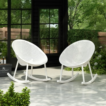 Kaia Modern Outdoor Patio Rocking Chairs, Minimalist Design, White, Set of 2