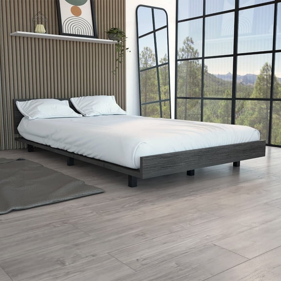 Kaia Twin Bed Base with Smokey Oak Headboard - 441'' LB Capacity & Modern Design