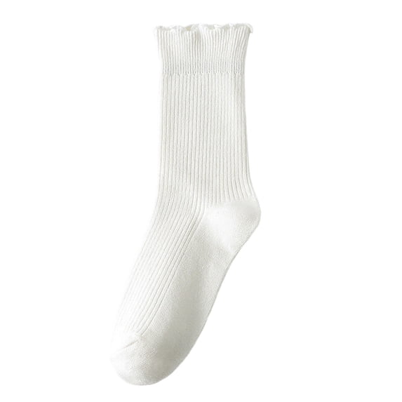 Kaiare Women's Socks Cotton Knit Ruffle Socks Vertical Sweet Soft Daily Mid Calf Socks