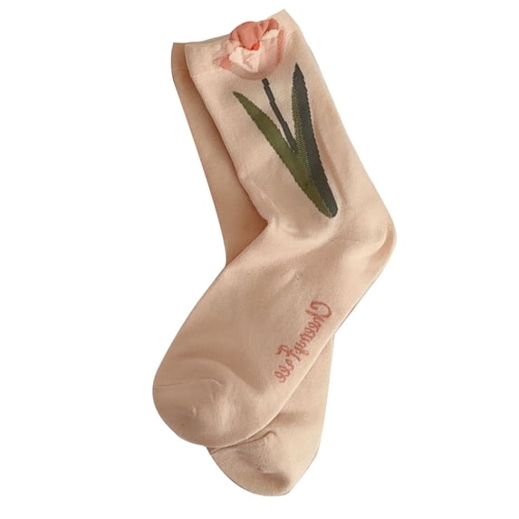 Kaiare Women's Socks Sweet Pastel Printed Socks Vintage Elegant Mid Calf Socks Cute Girls Socks