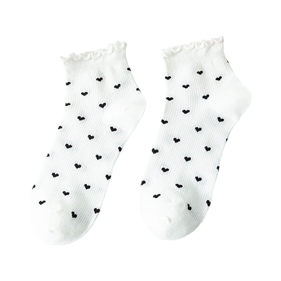 Kaiare Womens Ankle Ruffle Socks Cute Heart Print Cotton Socks Low Cut Lightweight Soft Fall Spring Casual Socks