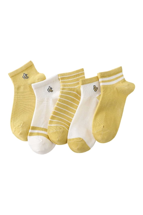 Womens Socks 5 Pack Pure Cotton Banana Pattern Socks Trendy Low Cut Cute Soft Breathable Ankle Socks