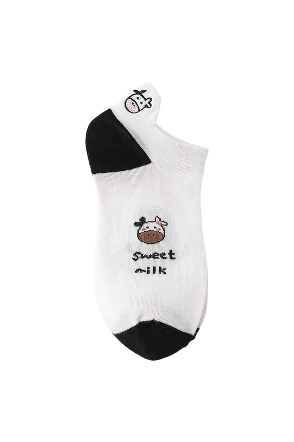 Womens Socks No Show Socks Cute Cow Heel Breathable Trendy Cartoon Spring Summer Ankle Socks