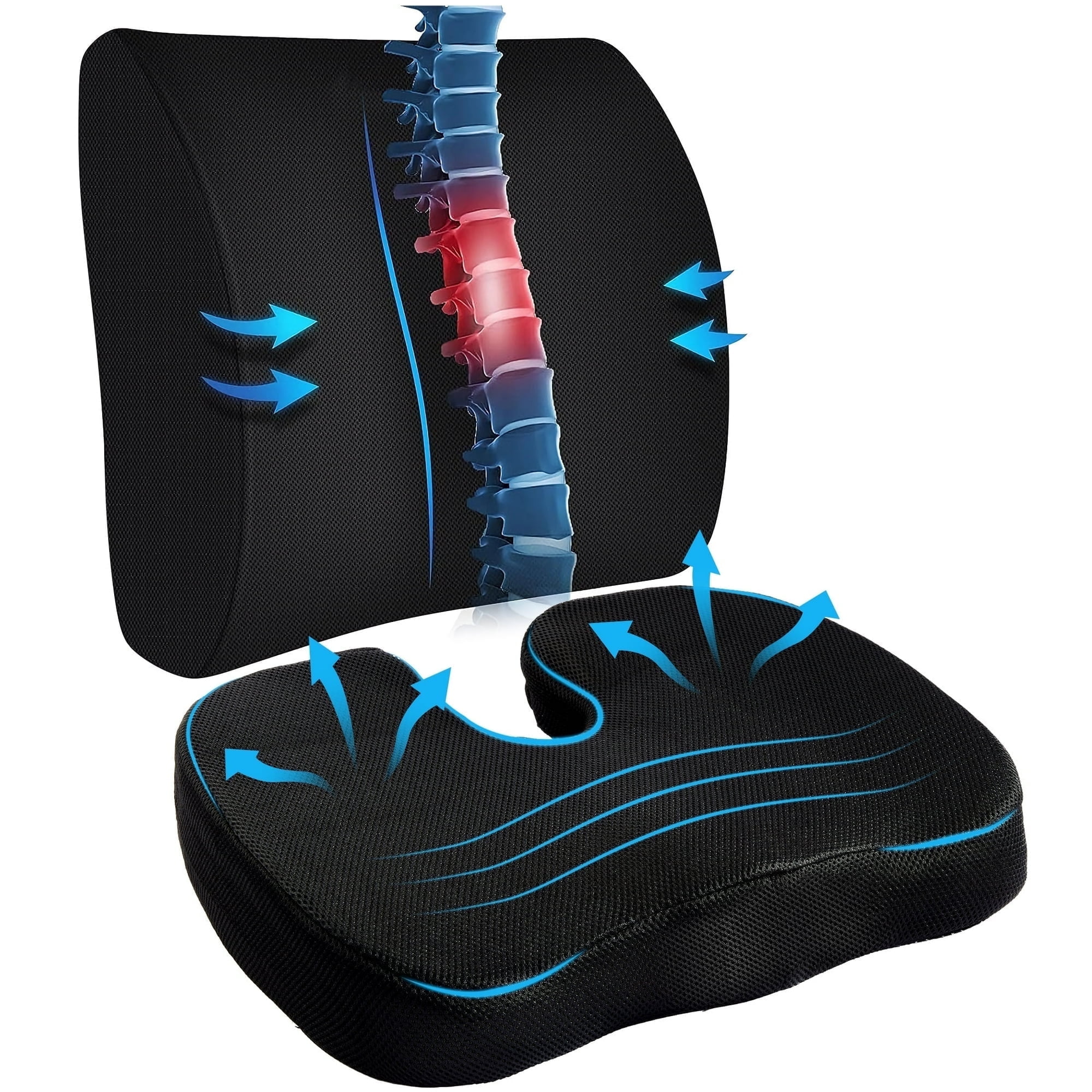 Walmart Saving of  Kaibinsi  Memory Foam Chair Seat & Lumbar Cushion for Tailbone, Hip Pain Relief - Ideal for Office, Car, Wheelchair