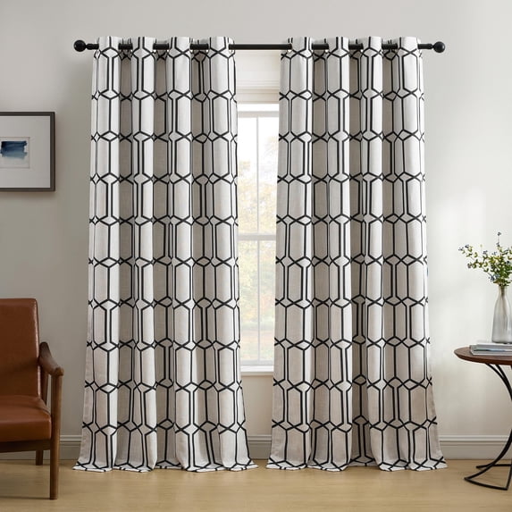 Elrene Home Fashions Kaiden Geometric Room Darkening Window Curtain, Black, 52" x 84"