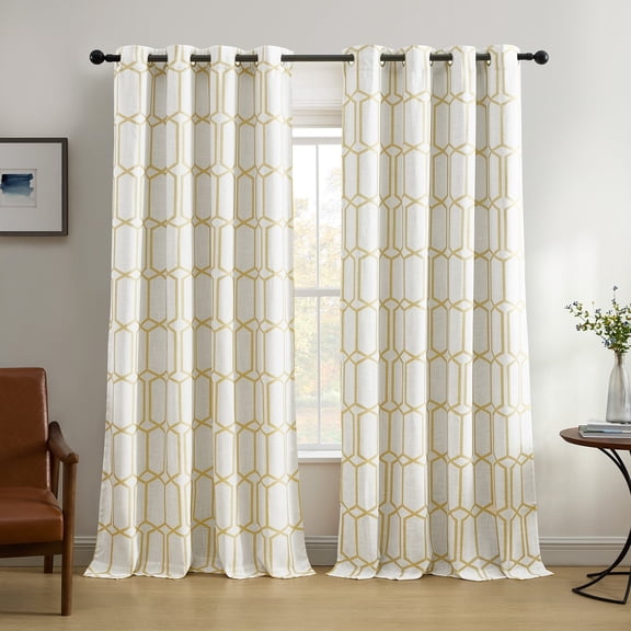 Elrene Home Fashions Kaiden Geometric Room Darkening Window Curtain, Light Gold, 52" x 84"
