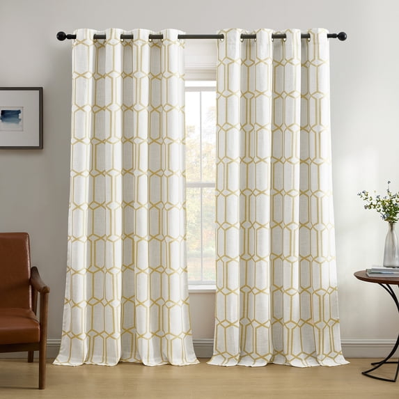 Elrene Home Fashions Kaiden Geometric Room Darkening Window Curtain, Light Gold, 52" x 95"