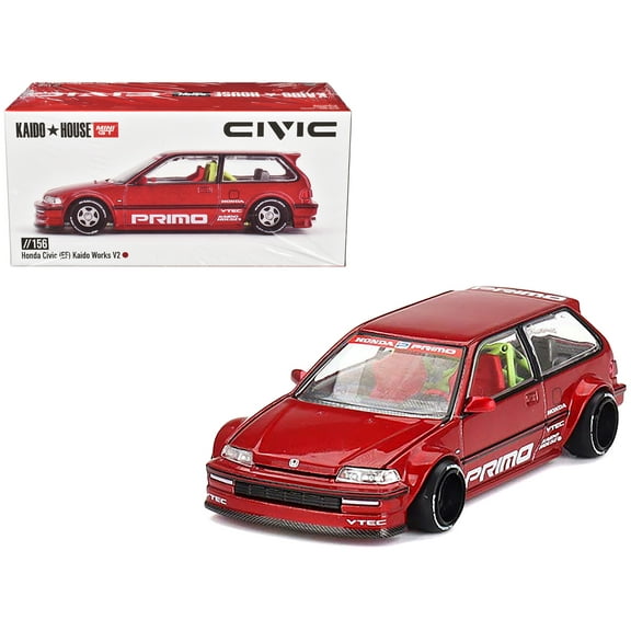 Honda Civic (EF) "Kaido Works V2" Red Metallic with Graphics (Designed by Jun Imai) "Kaido House" Special 1/64 Diecast Model Car by Mini GT