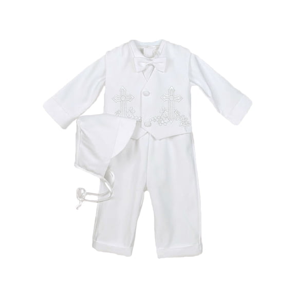 Kaifer Baby Boys’ "Floral Crosses" 4-Piece Christening Tuxedo Color: white Size: 3 months