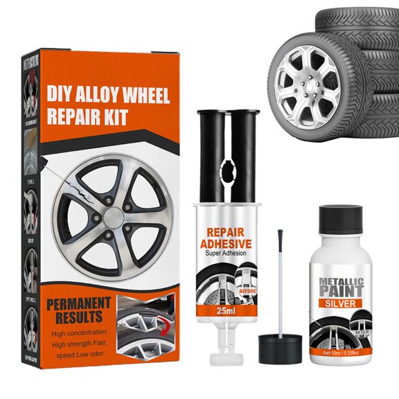 Kaigelin Wheel Scratch Repair Adhesive Quick Fix Silver Tire Rim Scratch Remover Car Care Touchup Adhesive For Wheel Scratches Minor Dents Installation Damage Grinding Marks enjoyment