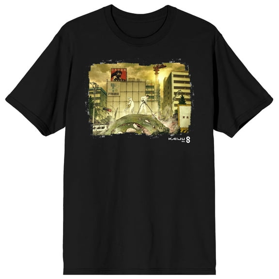 Kaiju No. 8 Ruined Cityscape Crew Neck Short Sleeve Men's Black T-shirt-Medium