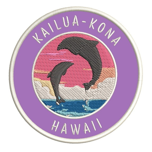 Kailua-Kona, Hawaii Dolphin Sunset 3.5 Inch Iron Or Sew On Embroidered Fabric Badge Patch Ocean Beach, Salt Life Iconic Series