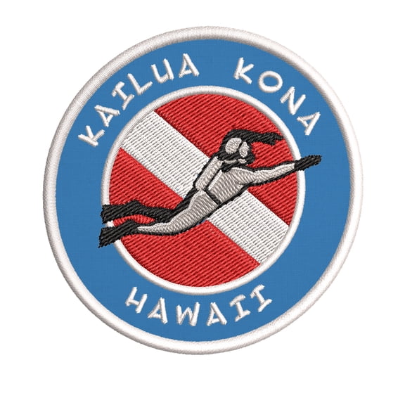 Kailua Kona, Hawaii Scuba Diver Flag 3.5 Inch Iron Or Sew On Embroidered Fabric Badge Patch Ocean Beach, Salt Life Iconic Series