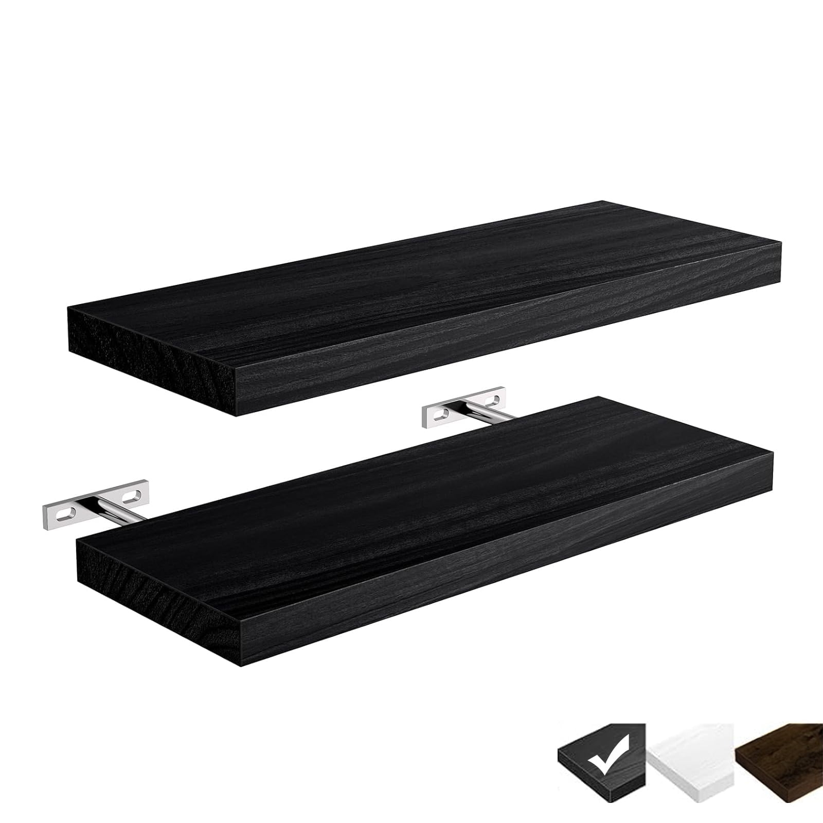 Floating Shelves for Wall, 16" Kailwokk Wood Wall Shelves, Holds 22lbs, Space-Saving for Bathroom Bedroom Kitchen(Black, Set of 2)