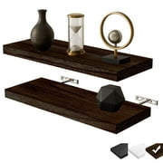 Floating Shelves for Wall, 16" Kailwokk Wood Wall Shelves for Bathroom, Living Room, Bedroom and Kitchen for Storage, Books, Room Decor (Brown, Set of 2)