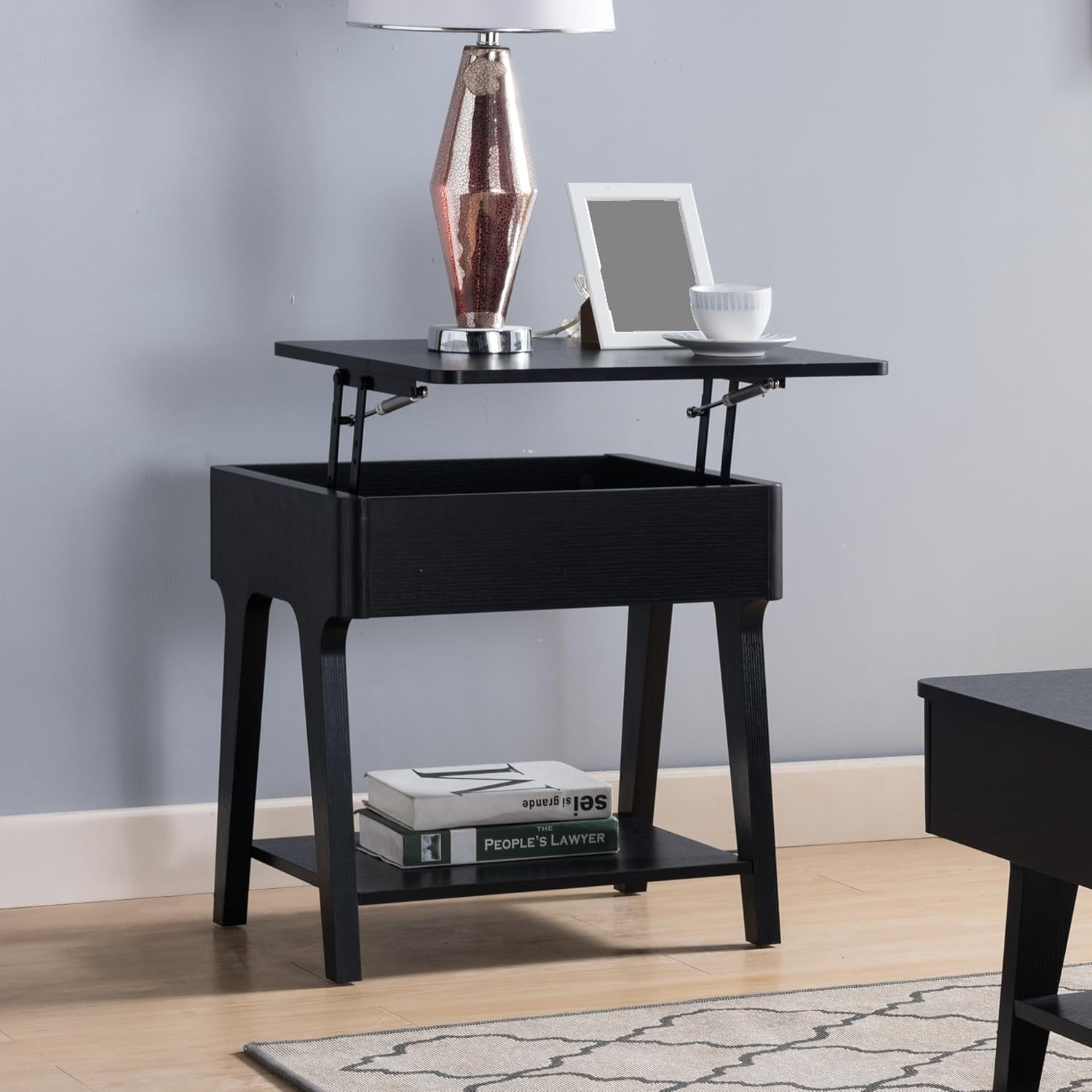 Kaimei Lift Top End Table with Hidden Storage, Black, 22" Height Coffee ...