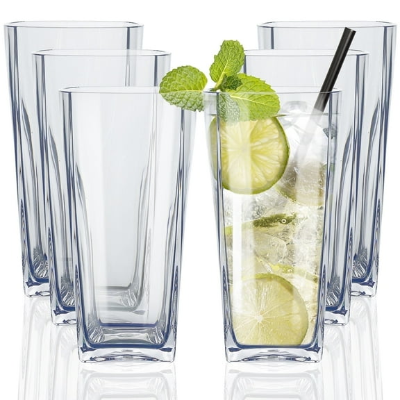 Kaimingweb 6 Pcs Plastic Drinking Glasses, 12 ounce Glass Like Shatterproof Drinking Cups, Plastic Tumblers for Kitchen & Party, Dishwasher Safe Glassware, Transparent