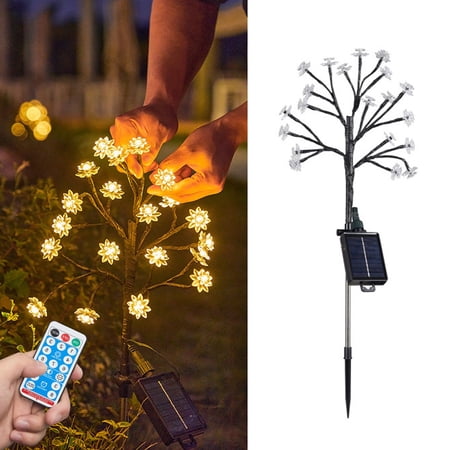 Kaimingweb Solar Garden Lights, LED Outdoor Solar Lights Decorative with Remote Control, Waterproof Solar Flower Lights for Patio Garden Front Yard, Warm White