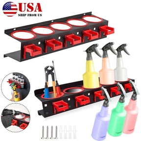 E-Greetshopping Spray Bottle Storage Rack Holder, Wall-mounted Garage Bottle Organizer with 5 Plastic Hanging Hooks, Car Detailing Holder Tools Hanger Organizer for Garage & Car Beauty