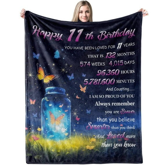 Kainsy 11th Birthday Gifts for Girls,11th Birthday Decoration Girl 11th Birthday Gifts Blanket for Her Butterflies Blanket Gifts for Teen Girl Daughter Sister(30"x40")