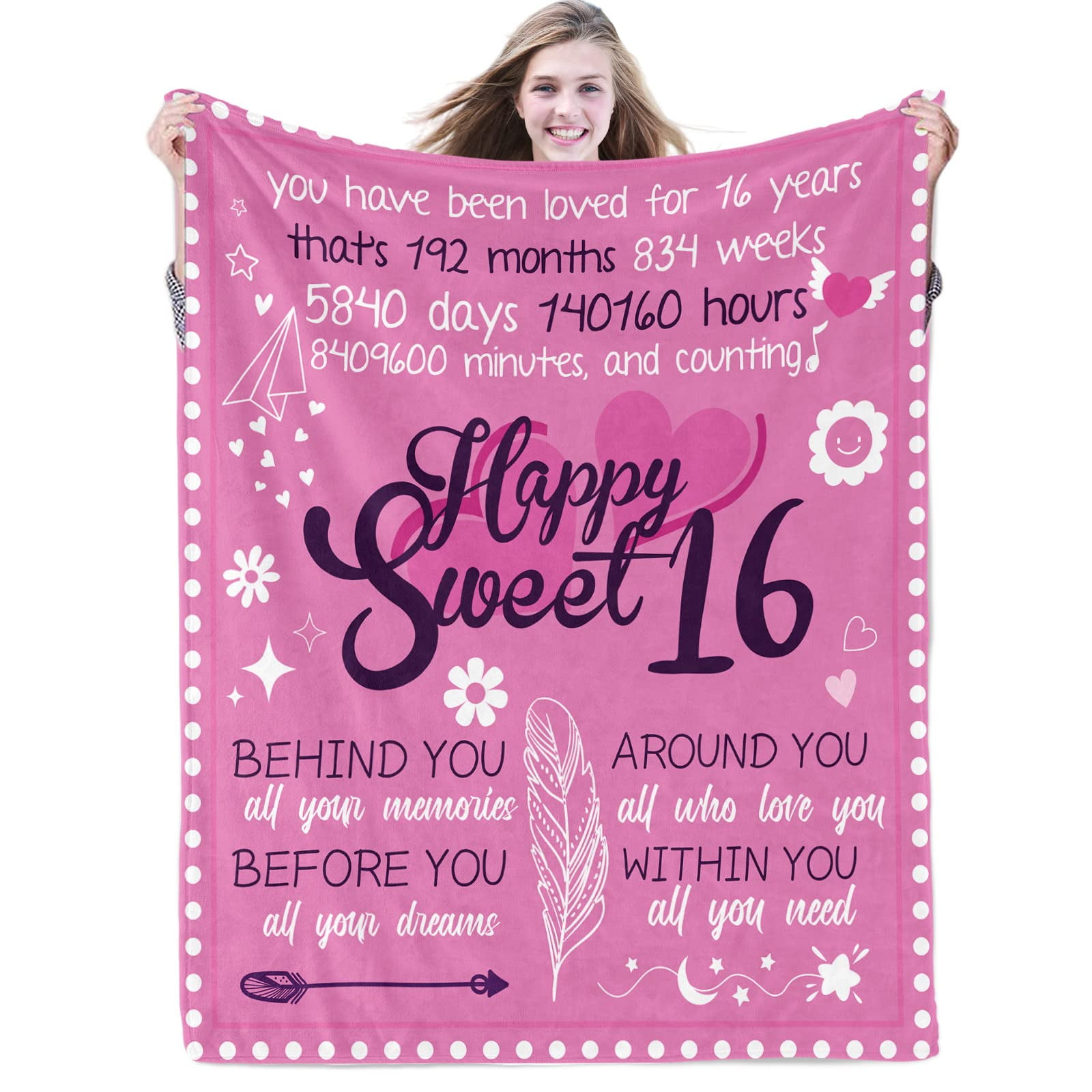 Kainsy 16th Birthday Gifts for Girls Happy Sweet 16 Blanket Gifts 16