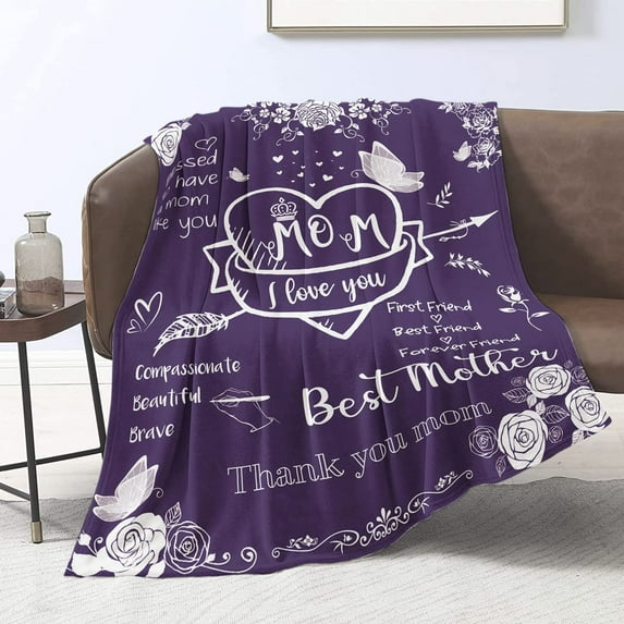Kainsy Blanket for Mom Gifts I Love You Mom Throw Blankets Mom Birthday from Daughter Presents for Mom from Son Soft Flannel Fleece Blankets for Women Mother's Day Purple(30"x40")