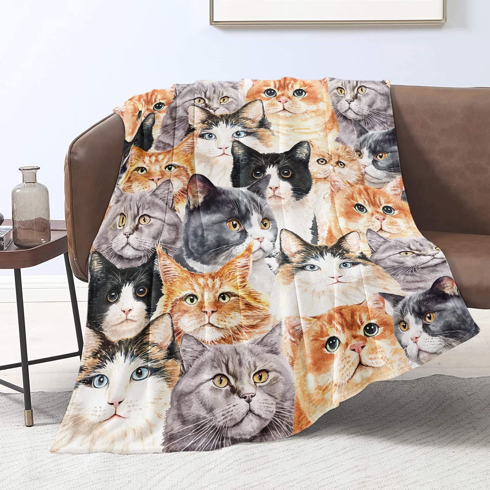 Pink Cute Cat Print Blanket