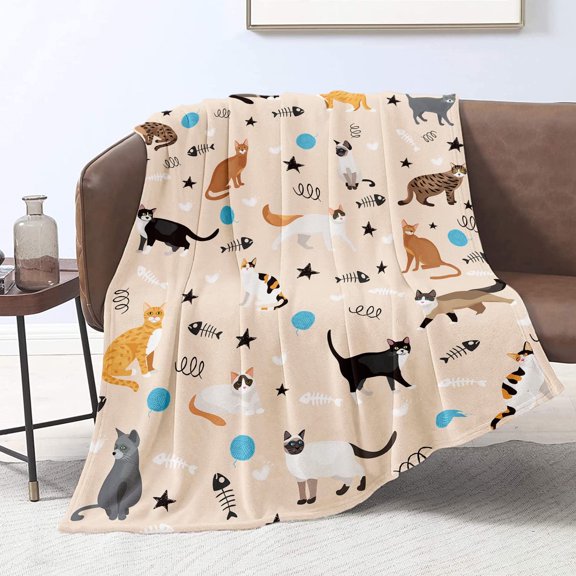Kainsy Cat Throw Blanket for Cat Lovers Cute Cat Flannel Fleece Blankets for Kids Adults Kawaii Colorful Cat Print Lightweight Fuzzy Blanket Soft Blanket for Couch Sofa Bed Birthday Gifts(50"x60")
