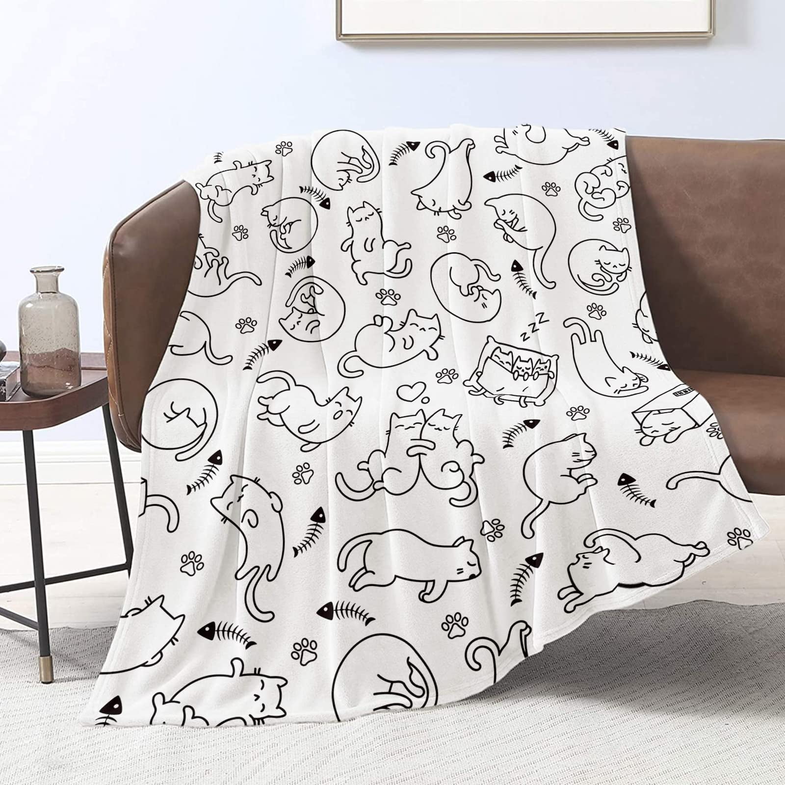 Kainsy Cat Throw Blanket for Cat Lovers Cute Cat Flannel Fleece