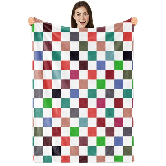 Kainsy Checkered Throw Blanket, Flannel Fleece Plaid Bed Blankets Colorful Checkerboard Blanket Comfort Soft Cozy Fuzzy Bed Best Gift Blanket for Couch Sofa Bedroom Adults Kids(60"x80")