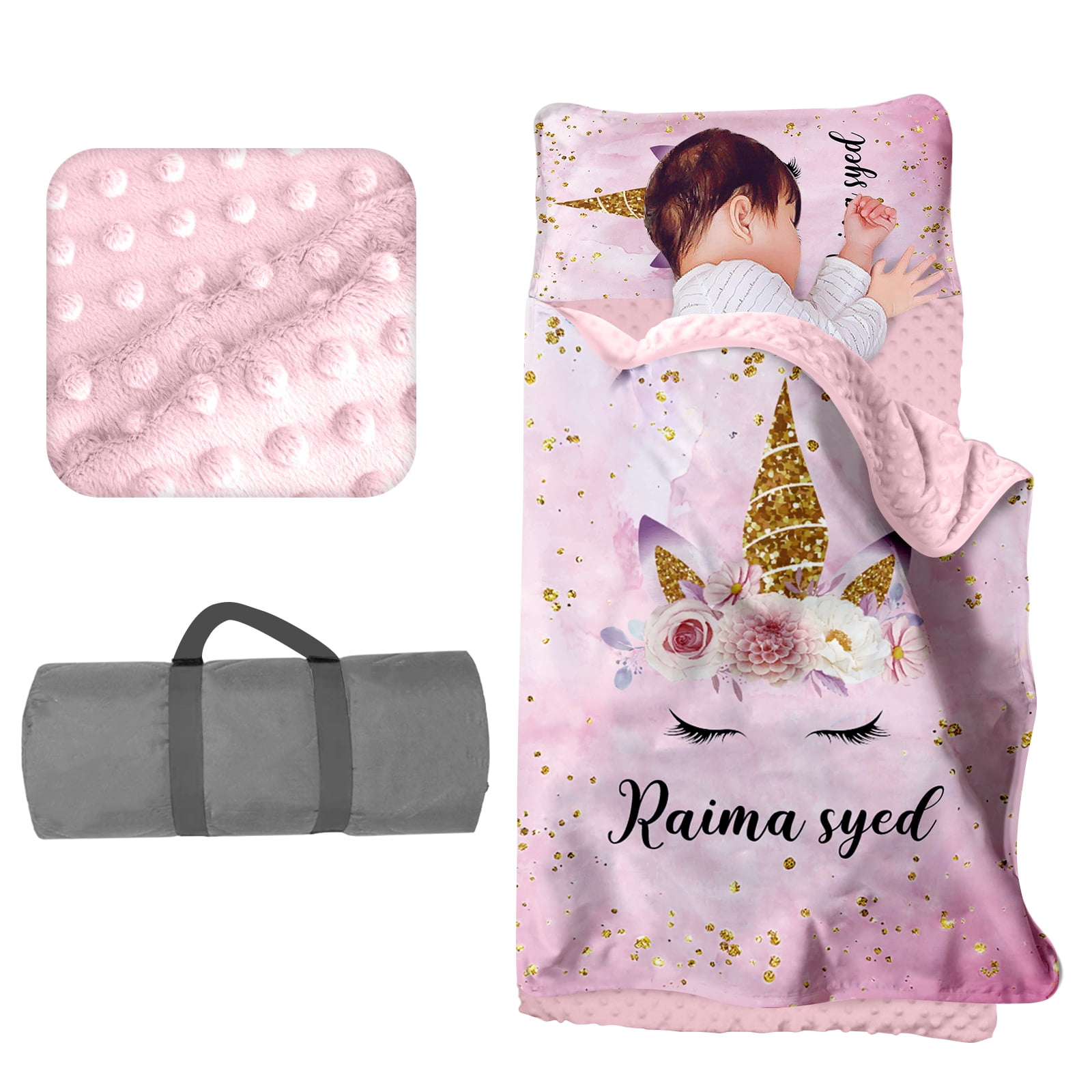 Pink Naps Kainsy Custom Name Toddler Nap Mat for Daycare Cot Bedding ...