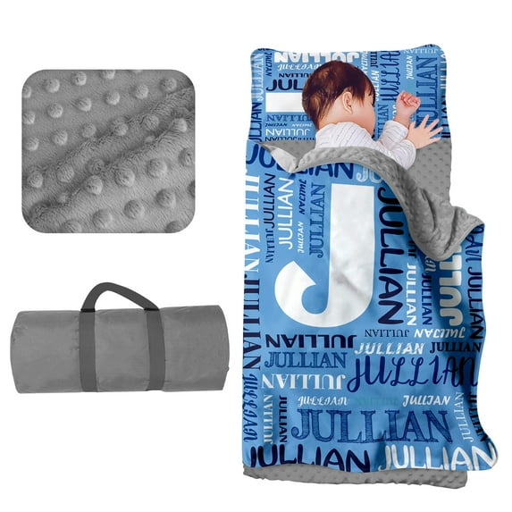 Custom Toddler Nap Mat for Preschool - Personalized Name Kids Nap Mats for Daycare Kindergarten Boys Sleeping Bag & Pillow Blanket Set -, Thick Padded Easy Roll Up Blue 2