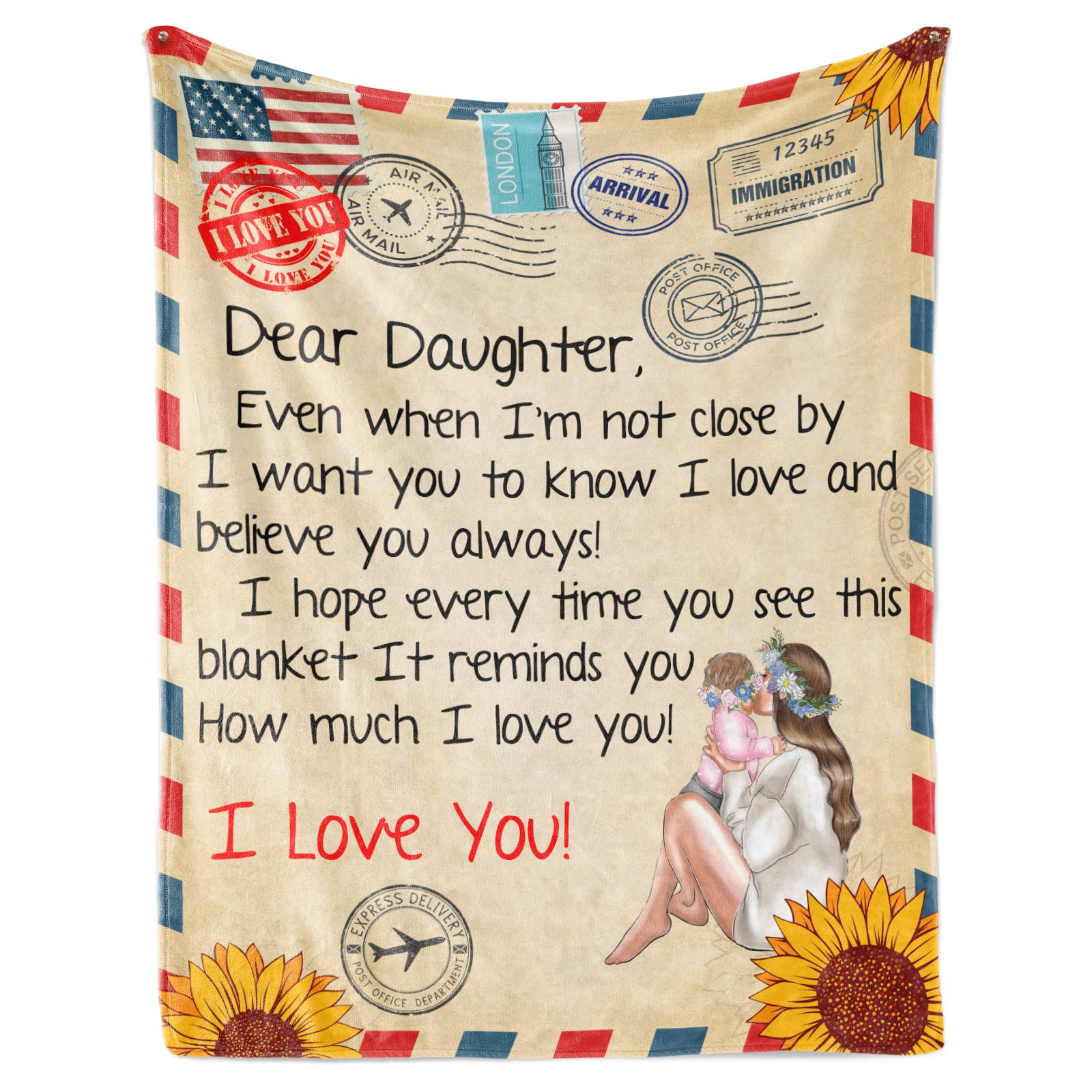 TIIFSWHS Daughter Gift Letter Hug Blanket for Daughter Son Gift for
