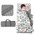 thumbnail image 1 of Kainsy Evulum Personalized Toddler Boys Sleeping Bag, Nap Mat for Daycare Preschool, Kids Sleeping Bag with Pillow and Blanket for Kindergarten, Custom Name Easy Carry Sleeping Mat White Race Cars, 1 of 9