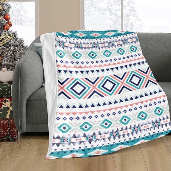 Kainsy Flannel Boho Throw Blanket, Soft Plush Inch Bohemian Blanket Throws, Geometric Colorful National Style Patterns Blankets for Bed Couch Sofa Office Camping(60"x80")
