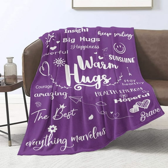 Kainsy Get Well Soon Blanket Gifts for Women Warm Hugs Throw Blankets for Girls Encouragement Compassion Purple Flannel Fleece Healing Blanket Gift for Friend Daughter Sister Colleague(30"x40")