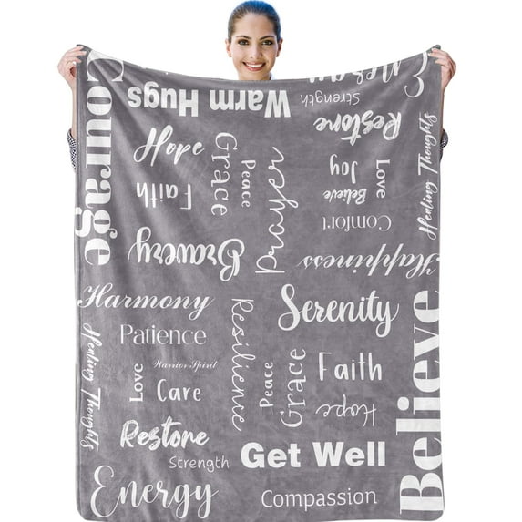 Kainsy Get Well Soon Gifts for Women Men Throw Blanket, Healing Blanket, Get Well Blanket, Soft Comfort Compassion Blanket, Positive Energy Throw Blanket, Breast Cancer Recovery Gift, Gray(30"x40")